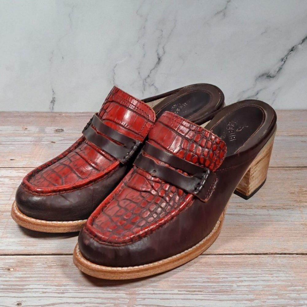 Freebird Collins Red/Brown Leather Alligator Penny Loafers